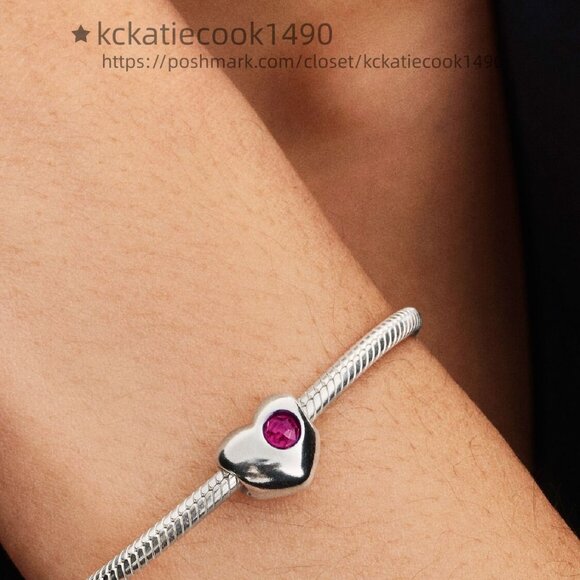 Pandora Engravable True Red Stone Heart Charm - Picture 4 of 6